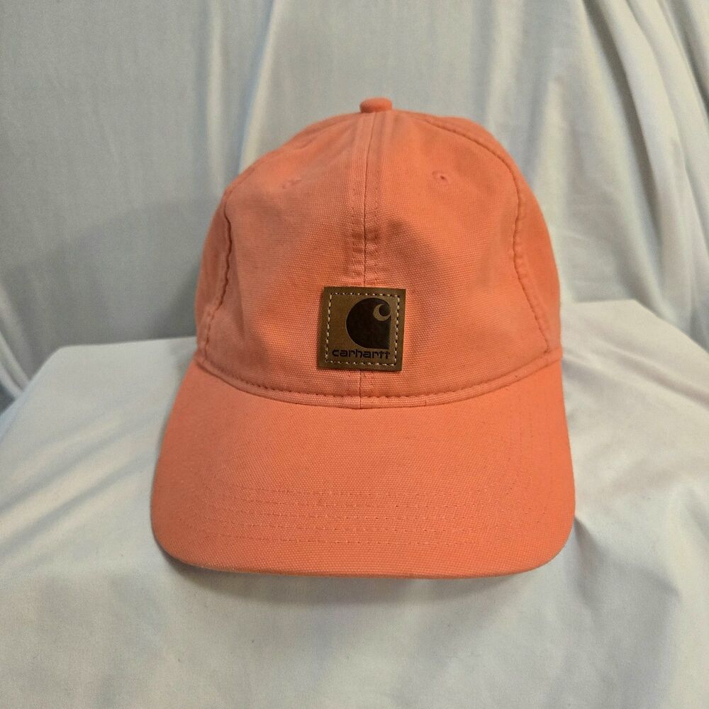 Carhartt Canvas Logo Patch Electric Coral Strapback Hat Cap Pink Orange